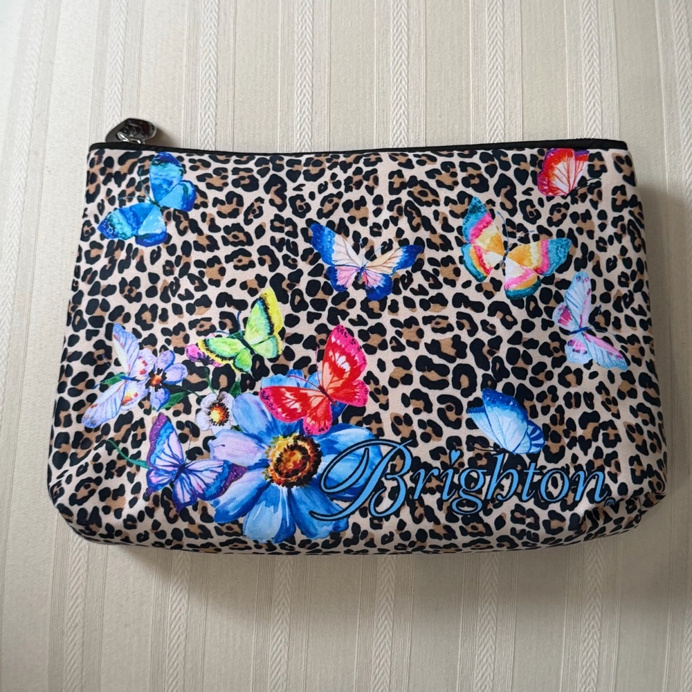 Brighton Leopard Print Cosmetic Bag with Vibrant Butterflies